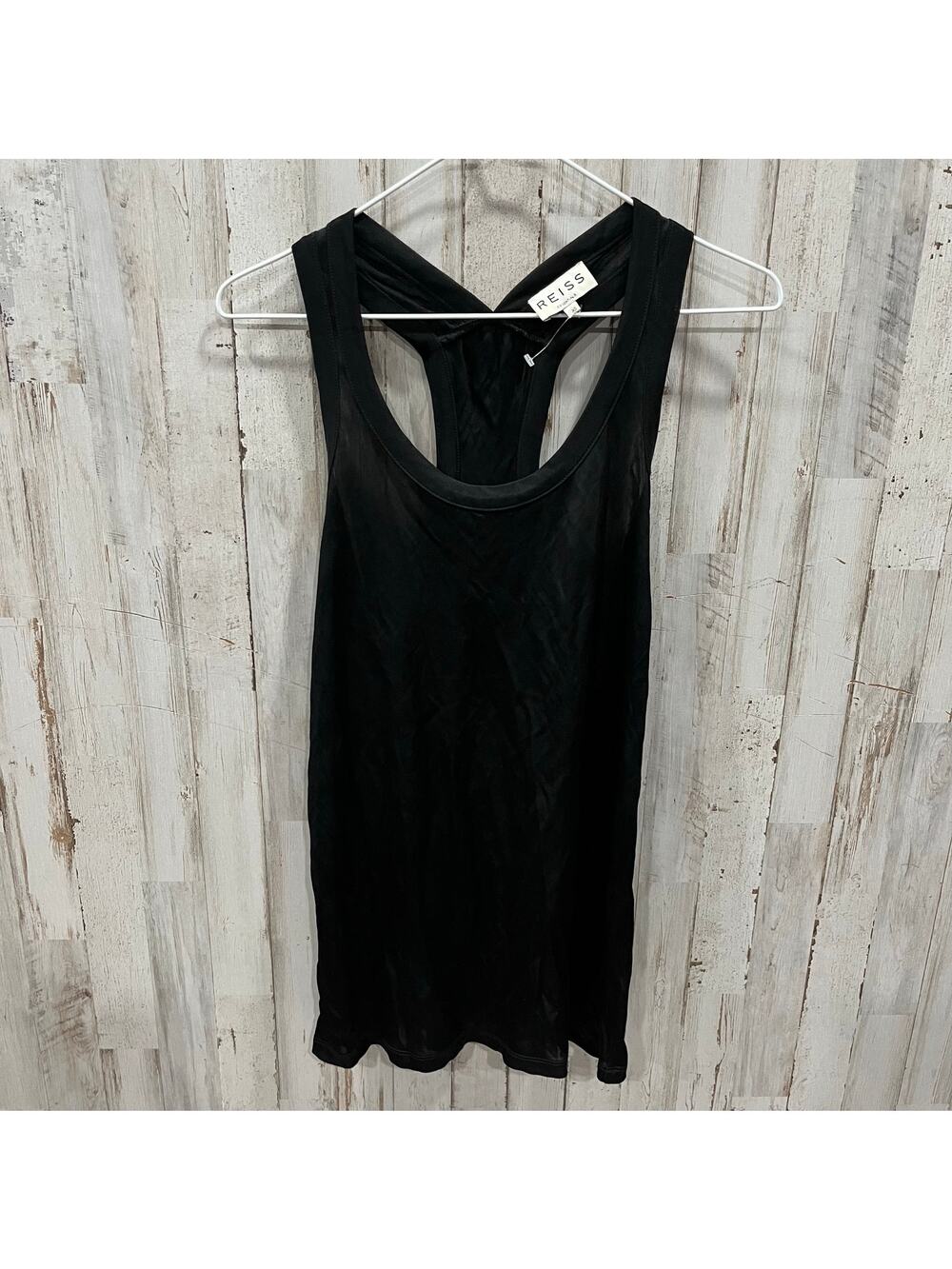 Reiss Essentials Black Mesh Racer Back Semi Sheer Tank Top Womens XS Sexy Staple